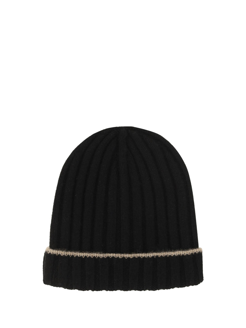 Brunello Cucinelli M2240900 Ribbed Cashmere Beanie — Black Kashmir/capra Hircus Beanies