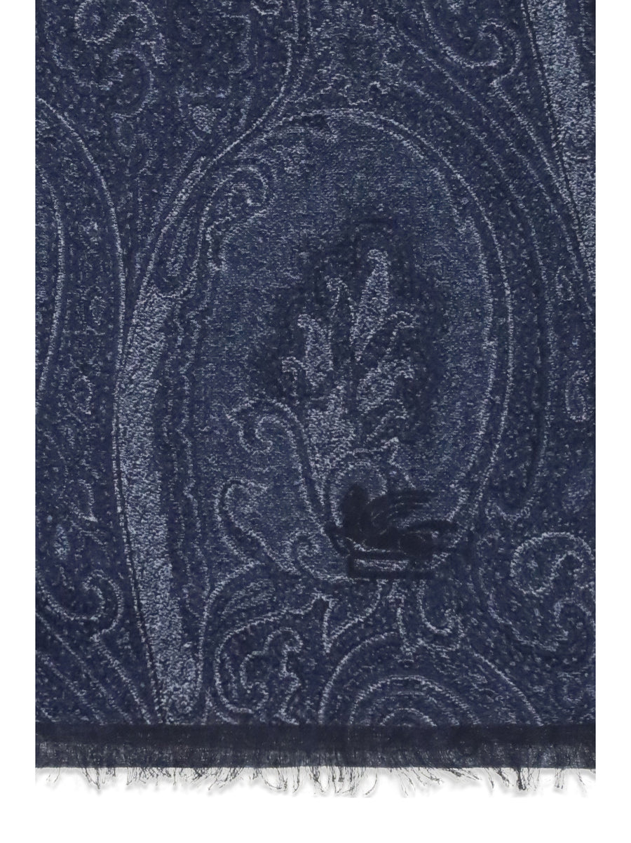 Etro Paisley-Print Modal Scarf — Navy Scarfs