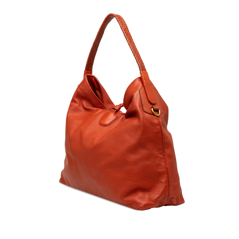 Calfskin Hip Bamboo Satchel - Image 2