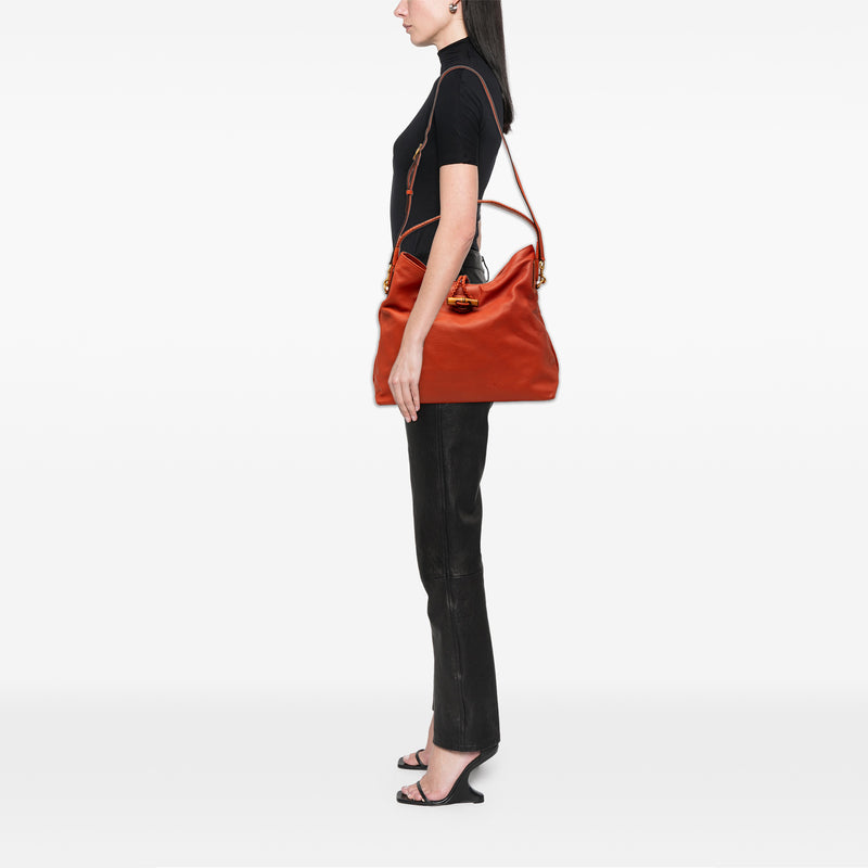 Calfskin Hip Bamboo Satchel - Image 7