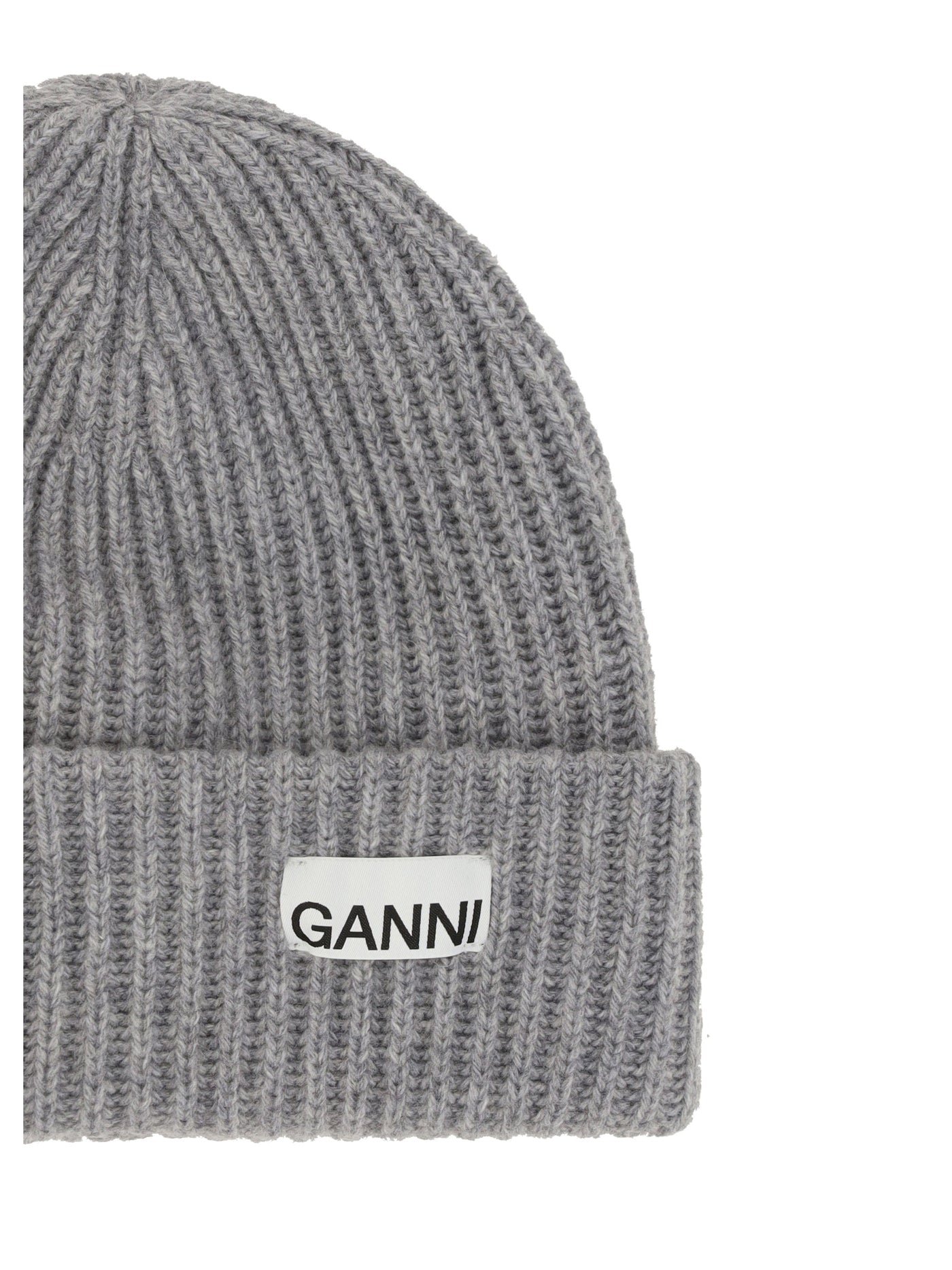 Ganni A4429 Ribbed Wool Beanie — Gray Beanies