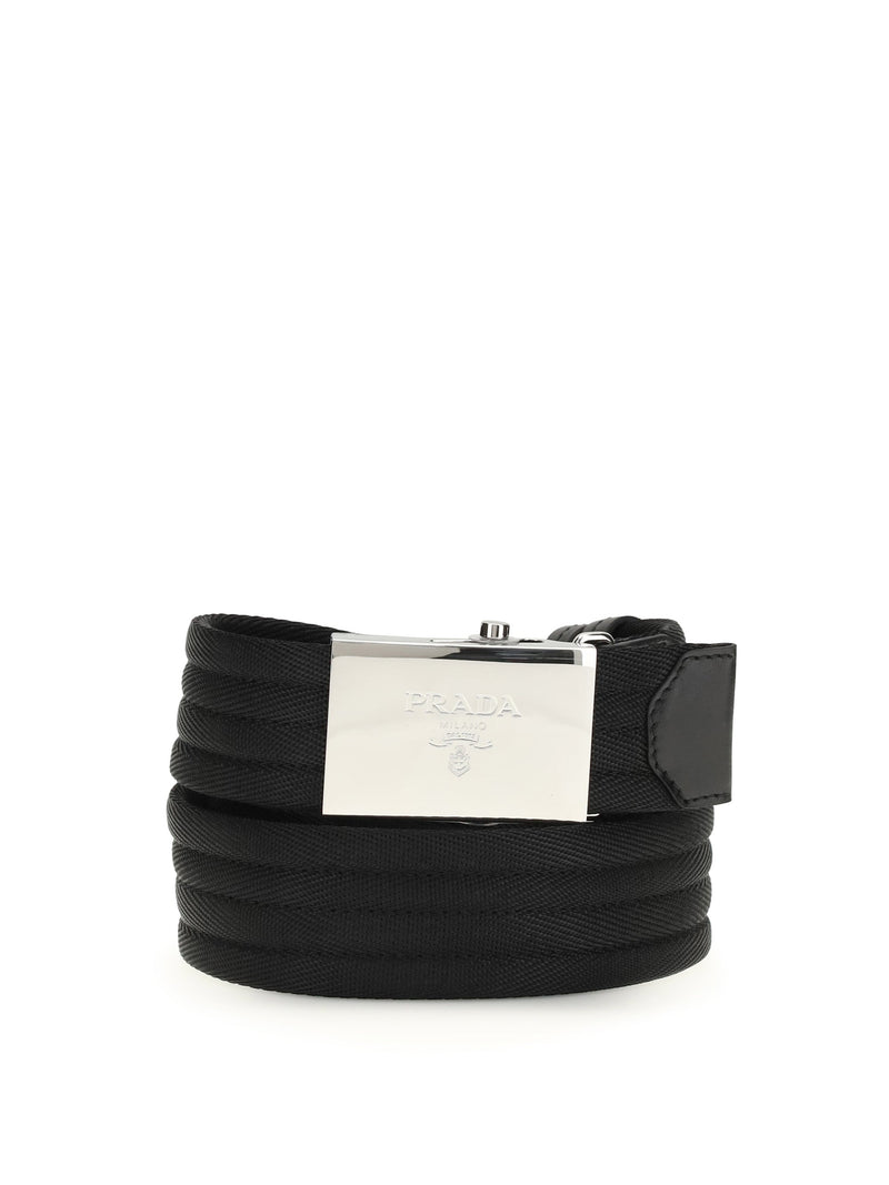 Prada Nylon With Raised Stripes Belt — Black Polyester