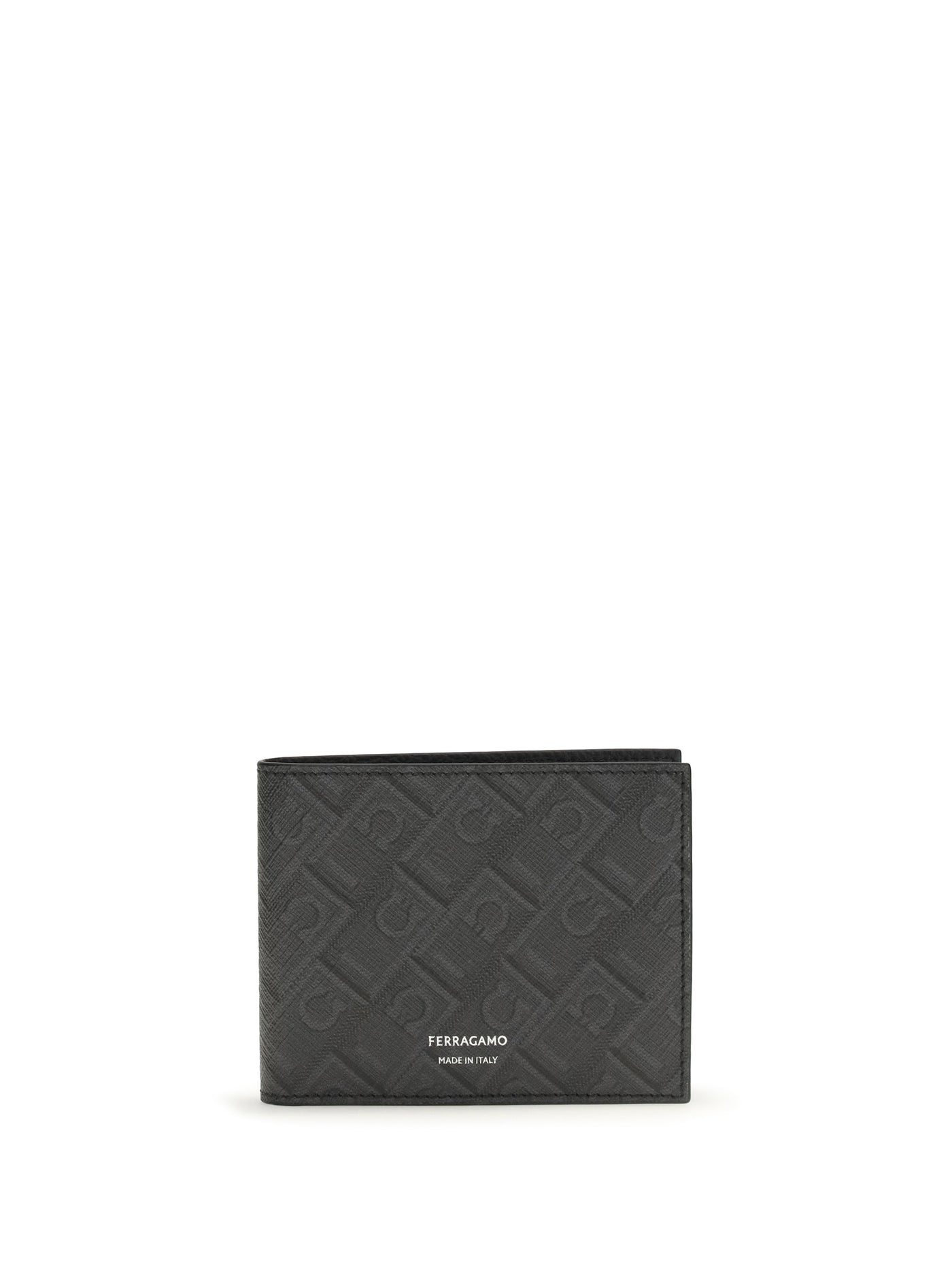 Ferragamo Monogram Patterned Calfskin Wallet — Gray Calf Leather Bos Taurus