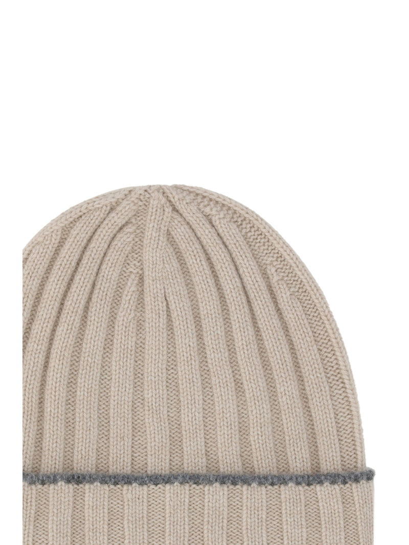 Brunello Cucinelli M2240900 Cashmere Ribbed-Knit Beanie — Beige Beanies