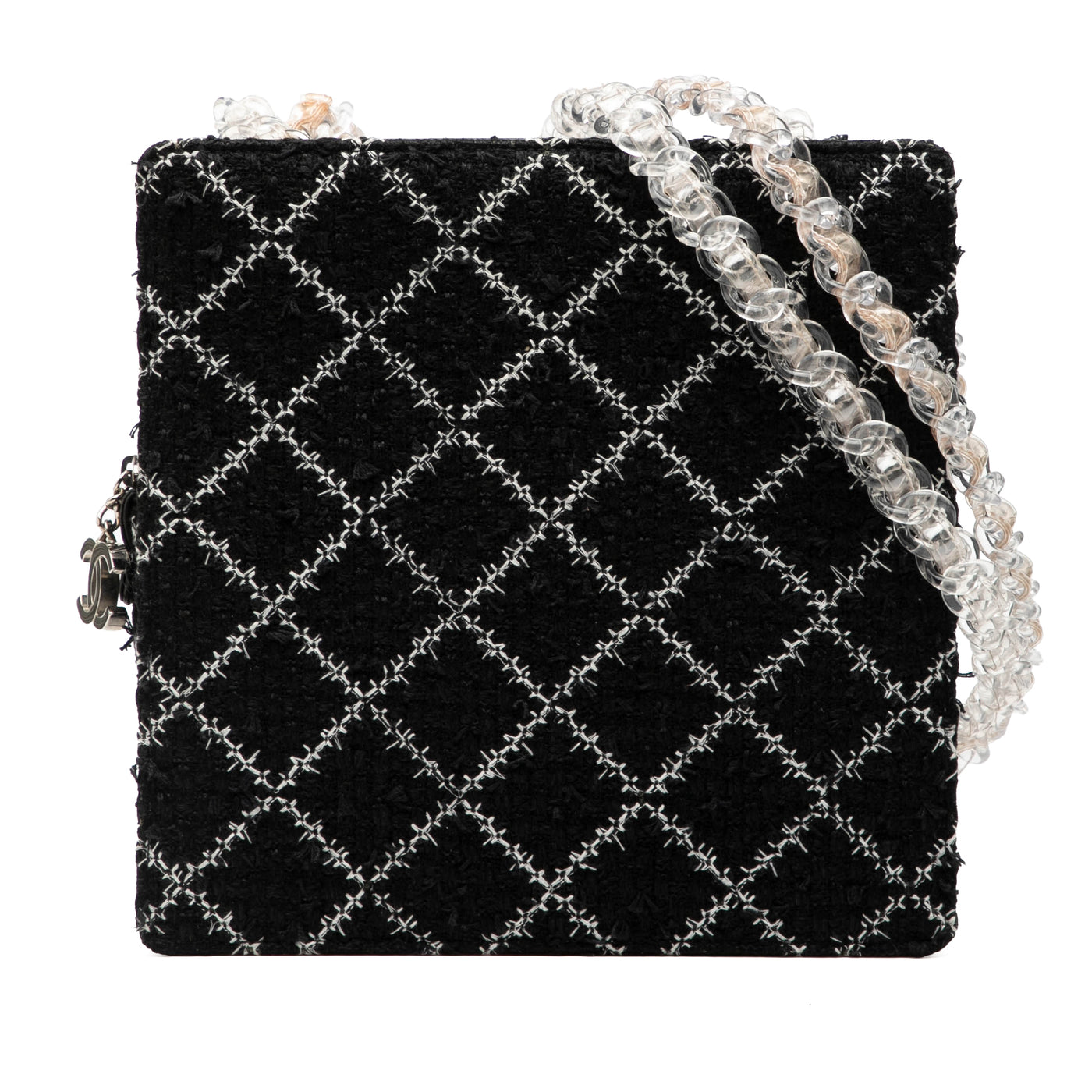 Tweed and Resin Zipped Chain Shopping Bag - Image 1