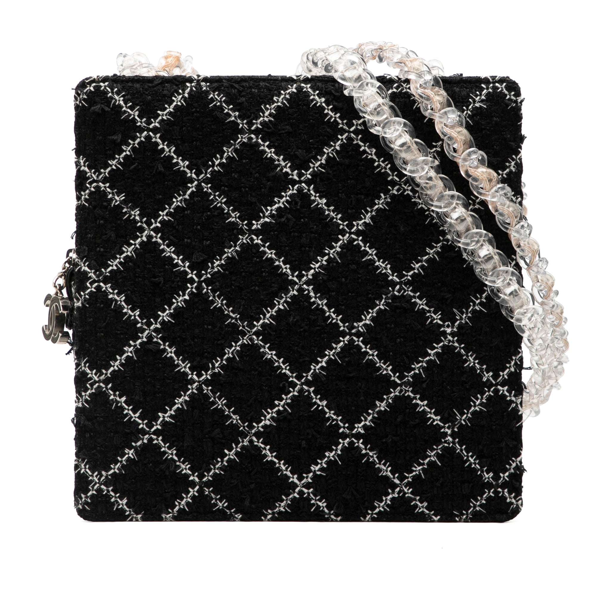 Tweed and Resin Zipped Chain Shopping Bag - Image 1