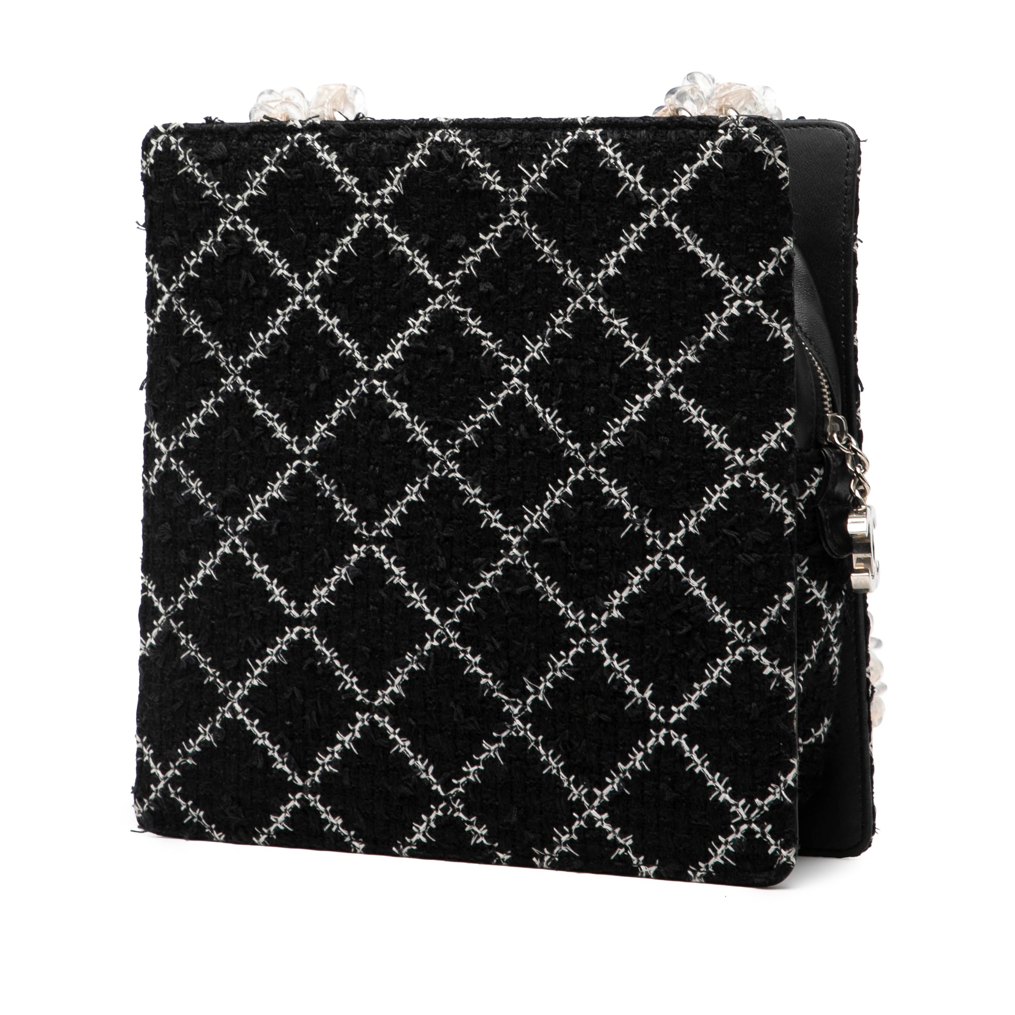 Tweed and Resin Zipped Chain Shopping Bag - Image 2