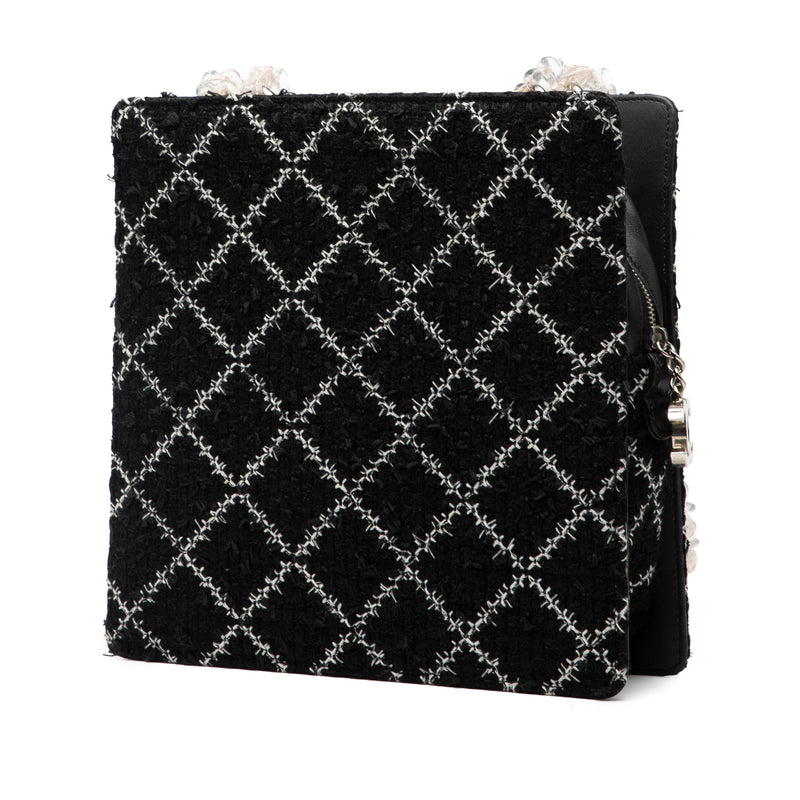 Tweed and Resin Zipped Chain Shopping Bag - Image 2