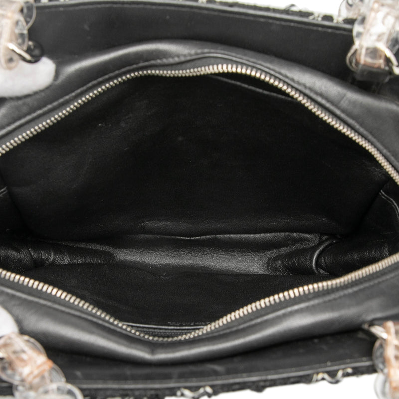Tweed and Resin Zipped Chain Shopping Bag - Image 4