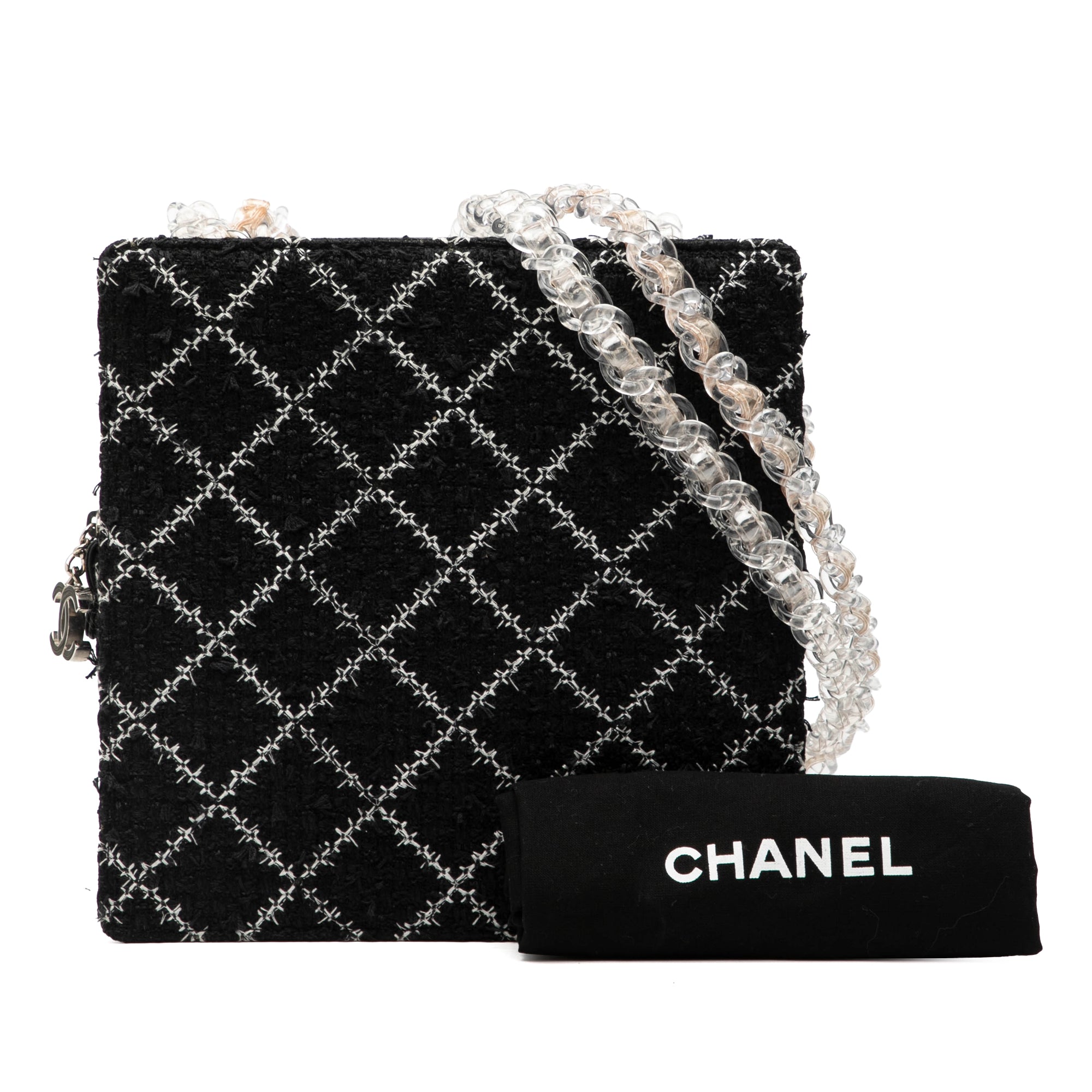 Tweed and Resin Zipped Chain Shopping Bag - Image 8