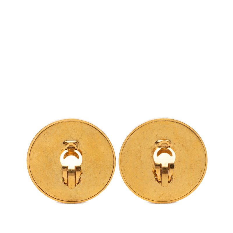 CC Gold Plated Resin Round Button Clip On Earrings - Image 2