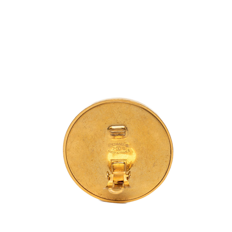 CC Gold Plated Resin Round Button Clip On Earrings - Image 3