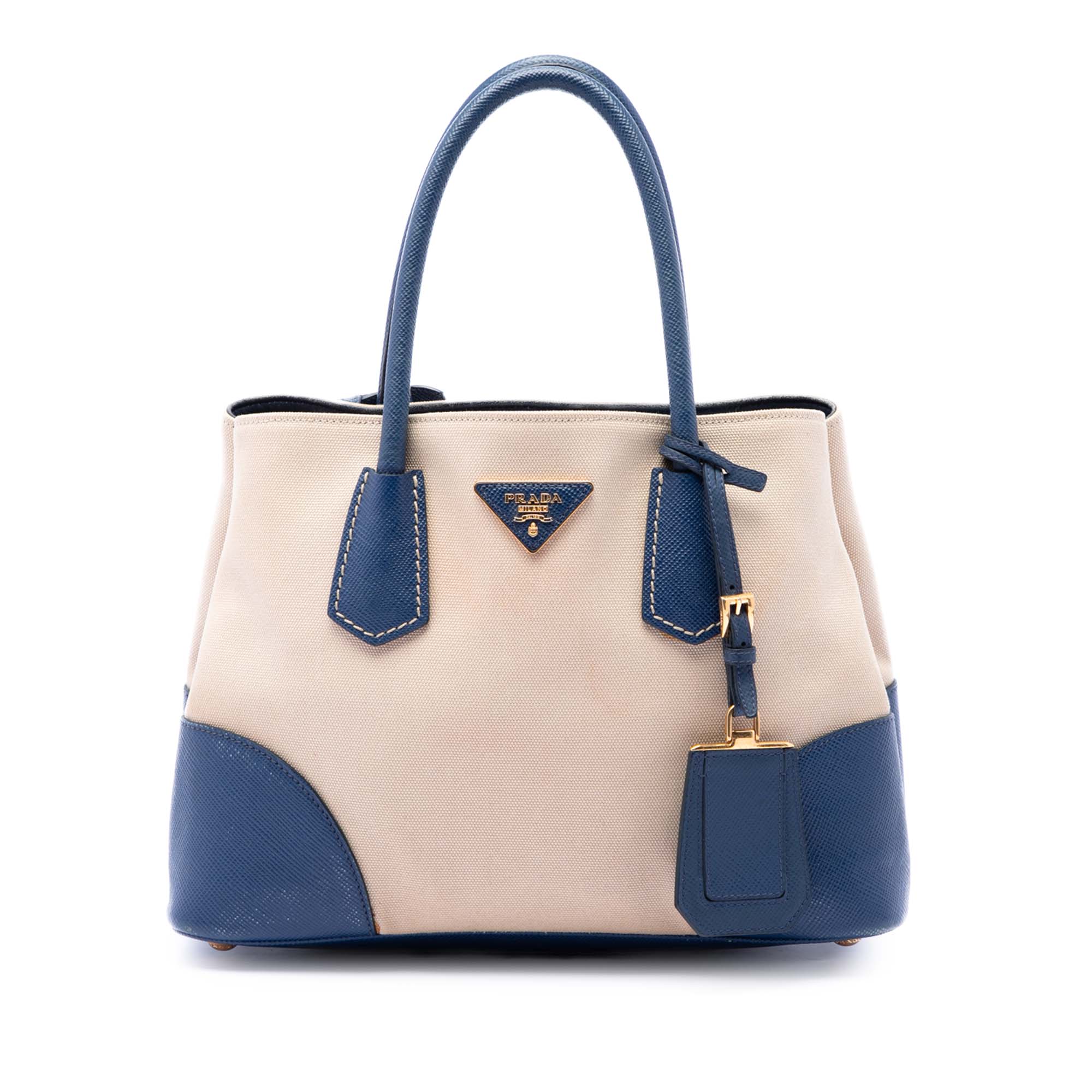 Small Saffiano Cuir Trimmed Canvas Double Satchel - Image 1