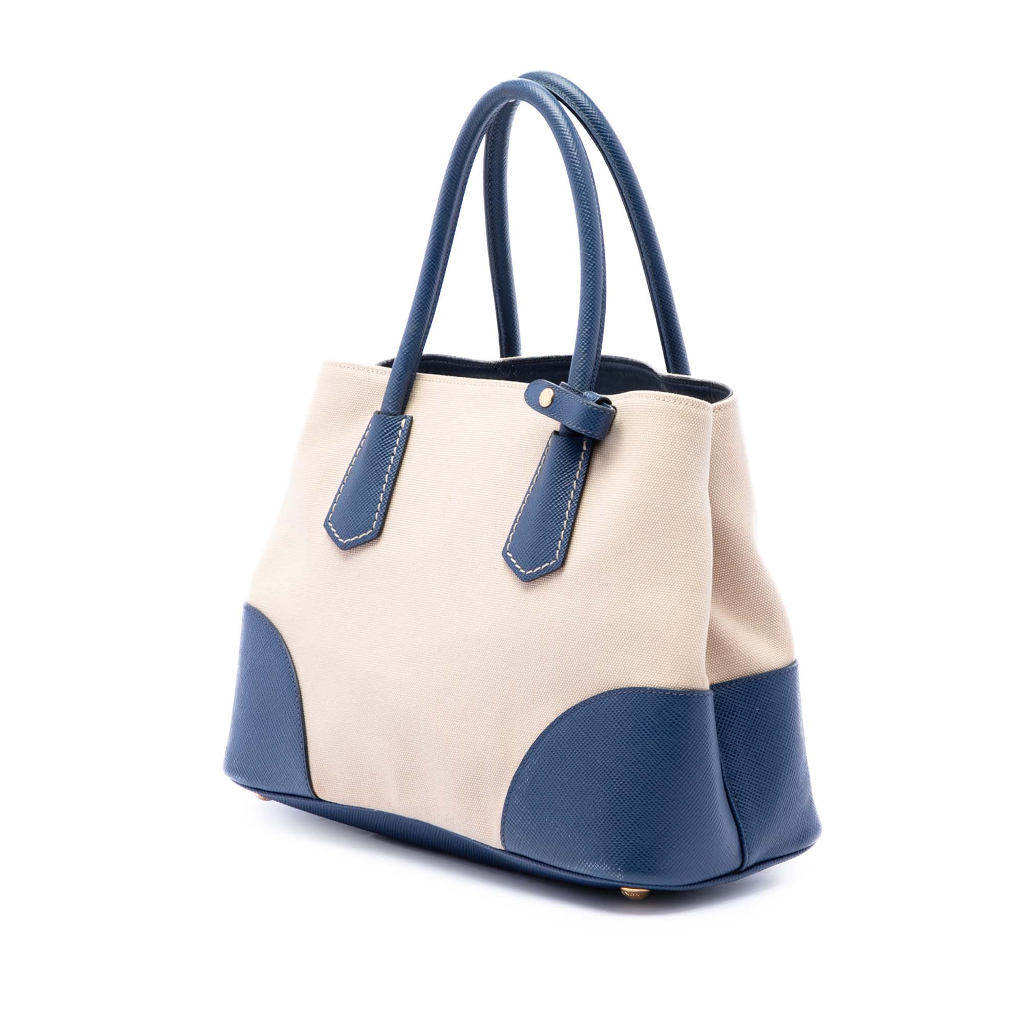 Small Saffiano Cuir Trimmed Canvas Double Satchel - Image 2