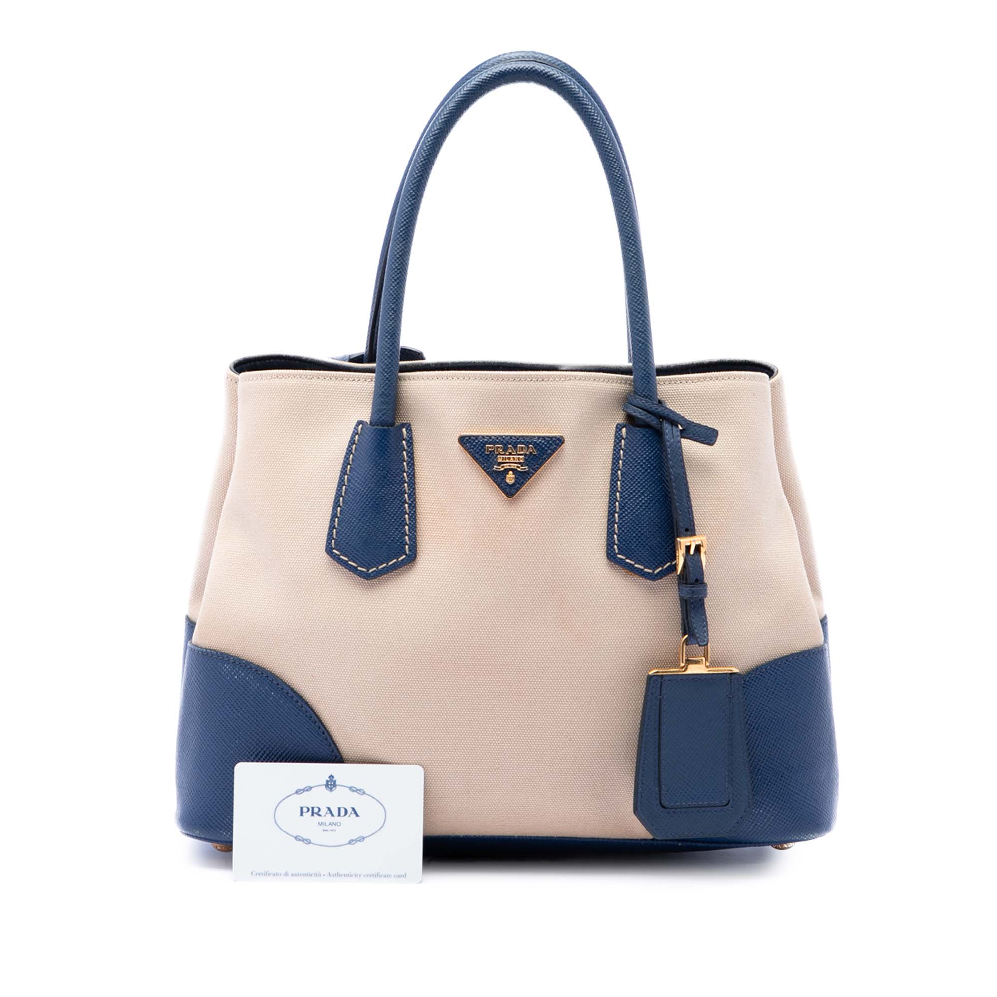 Small Saffiano Cuir Trimmed Canvas Double Satchel - Image 7