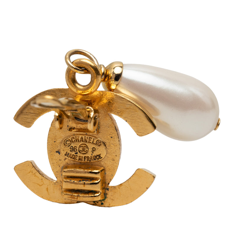 CC Gold Plated Faux Pearl Drop Turn Lock Clip On Earrings - Image 3