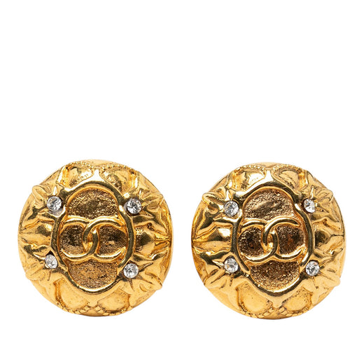 CC Gold Plated Strass Round Clip On Earrings - Image 1
