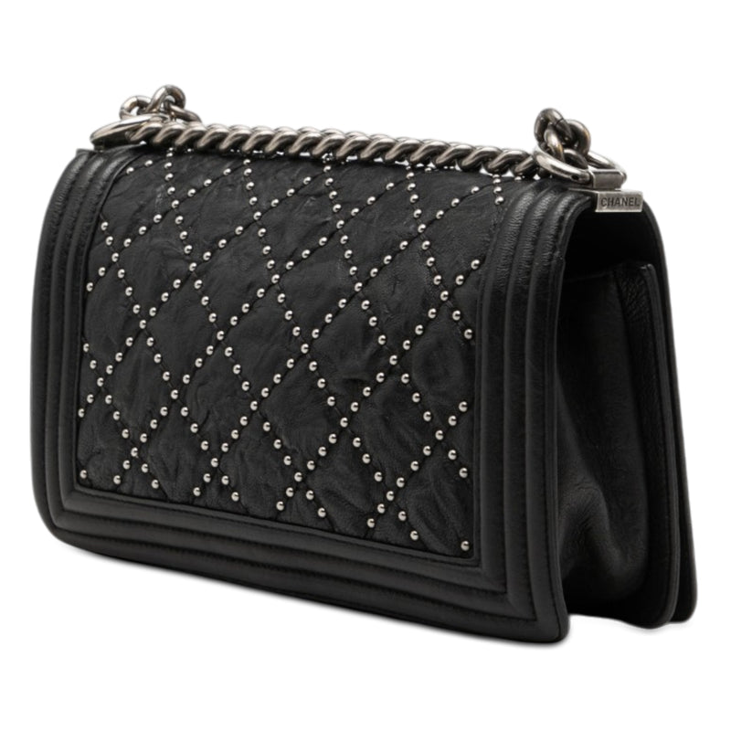 Old Medium Quilted Crumpled Calfskin Studded Boy Flap - Image 2