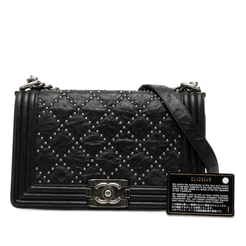 Old Medium Quilted Crumpled Calfskin Studded Boy Flap - Image 8