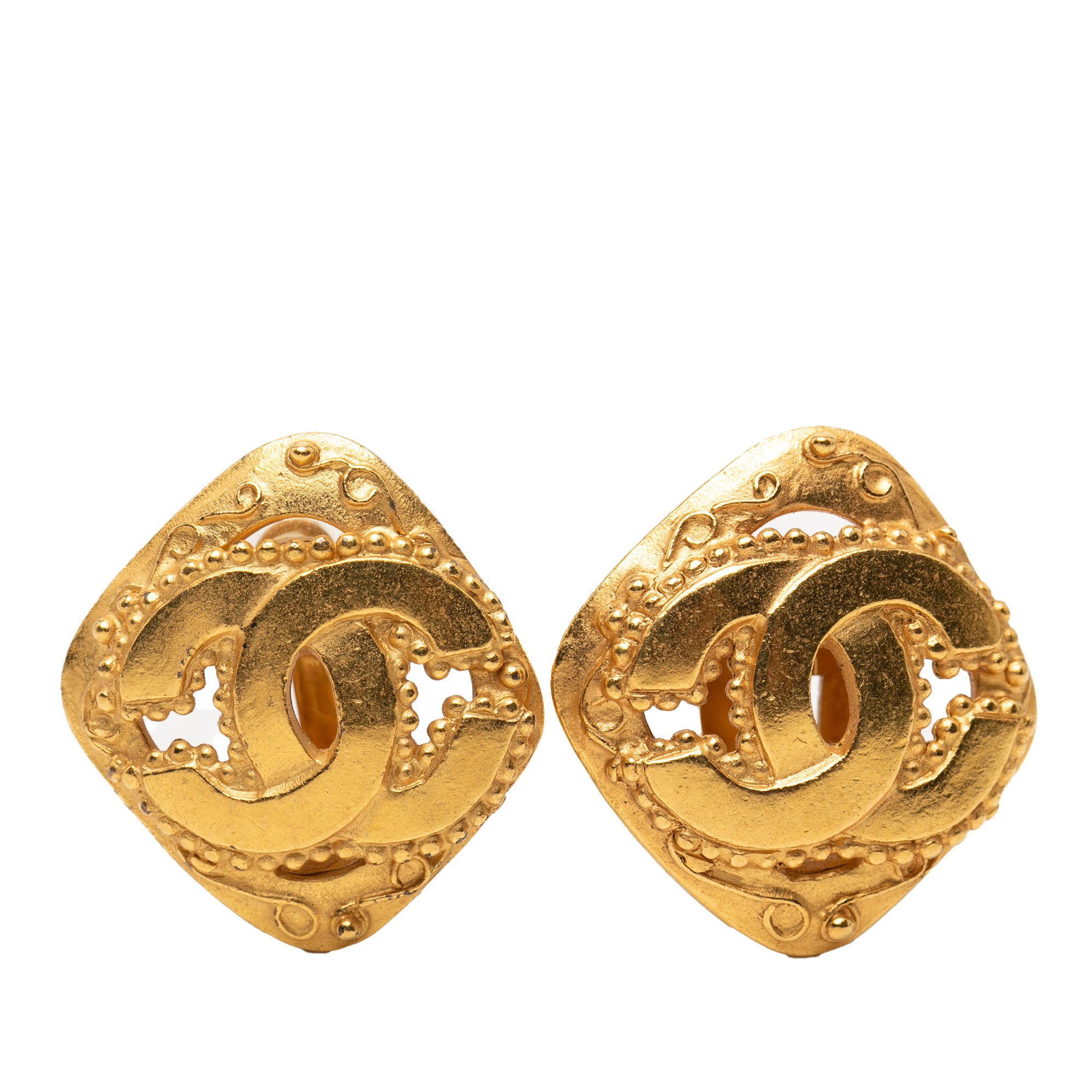CC Gold Plated Rhombus Clip On Earrings - Image 1