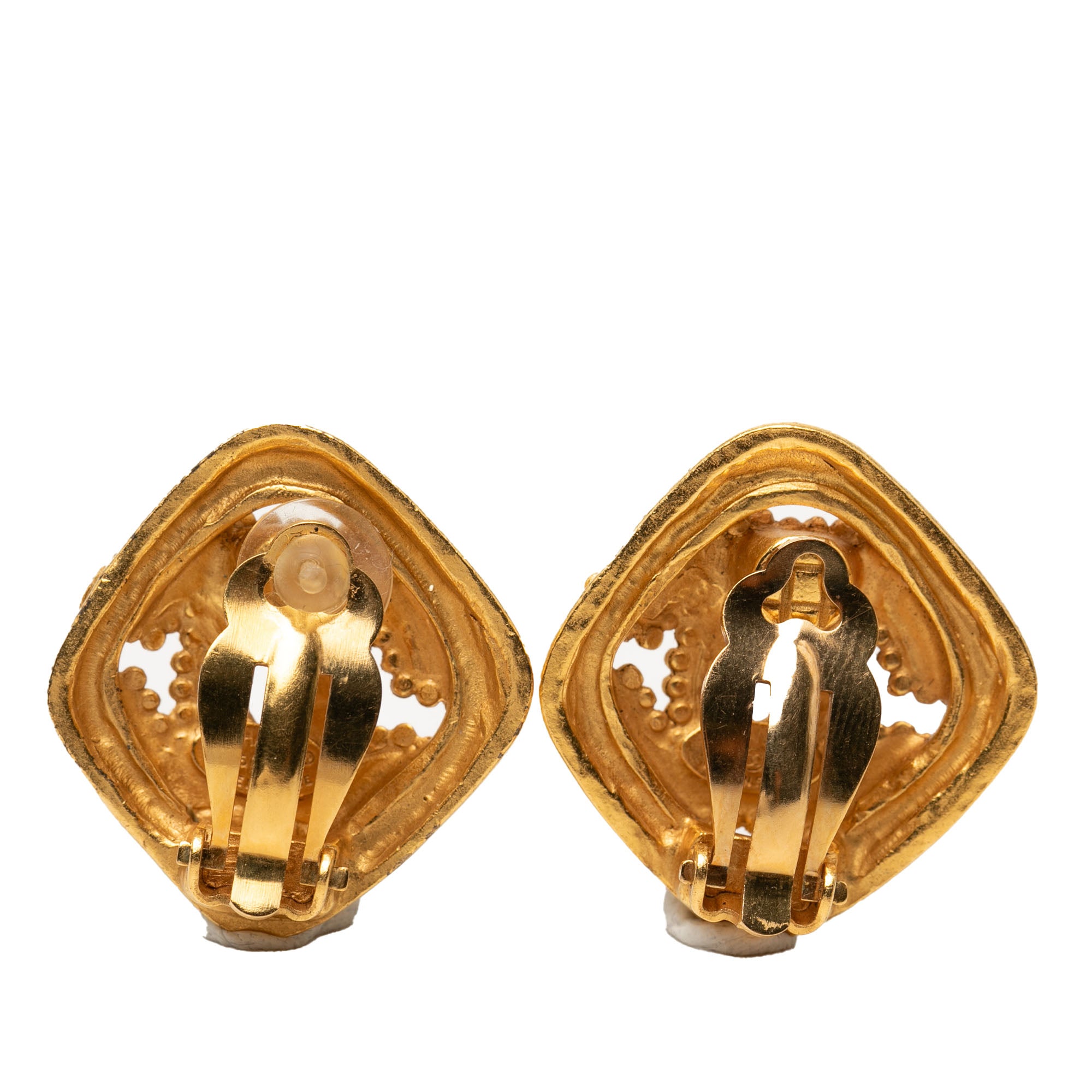 CC Gold Plated Rhombus Clip On Earrings - Image 2