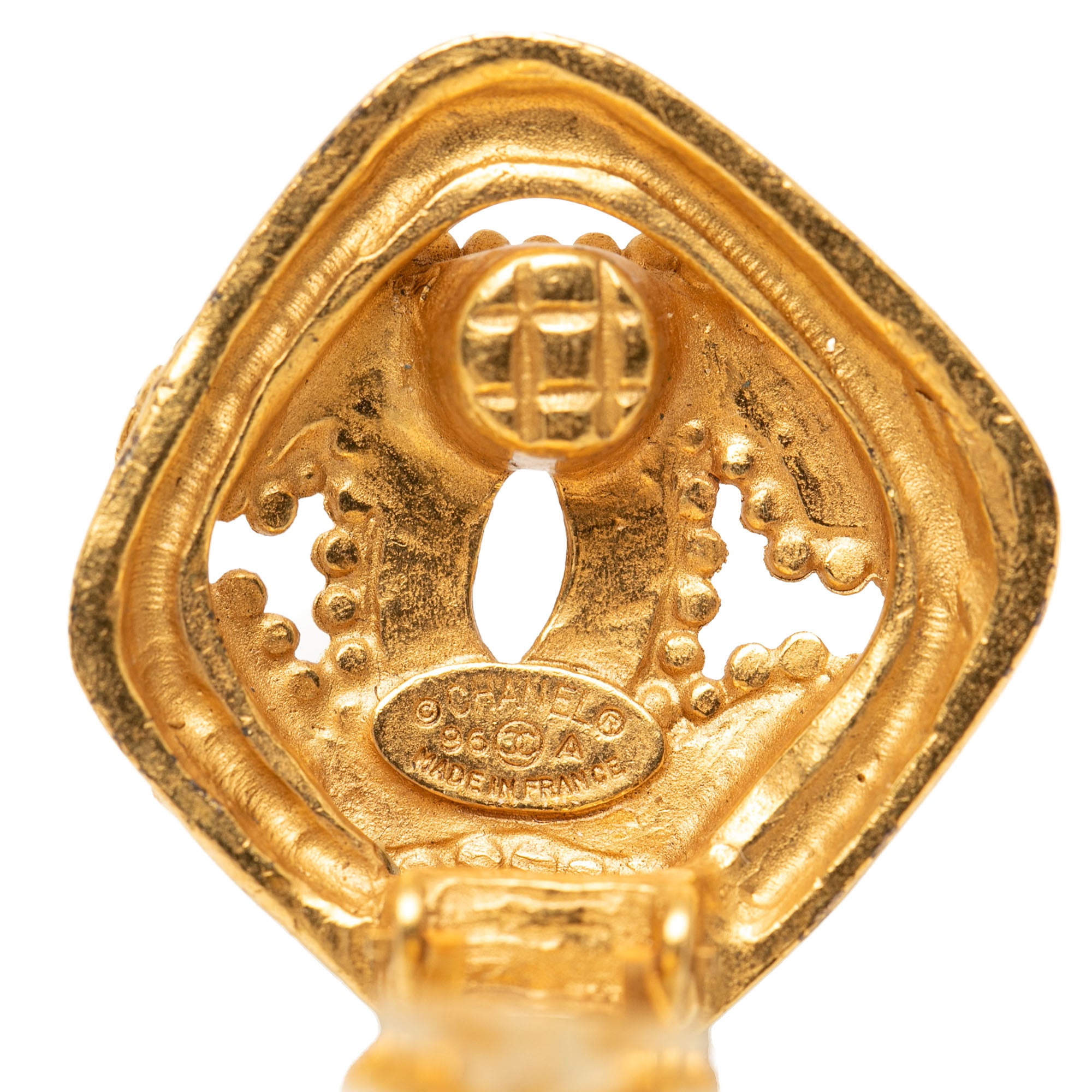 CC Gold Plated Rhombus Clip On Earrings - Image 3