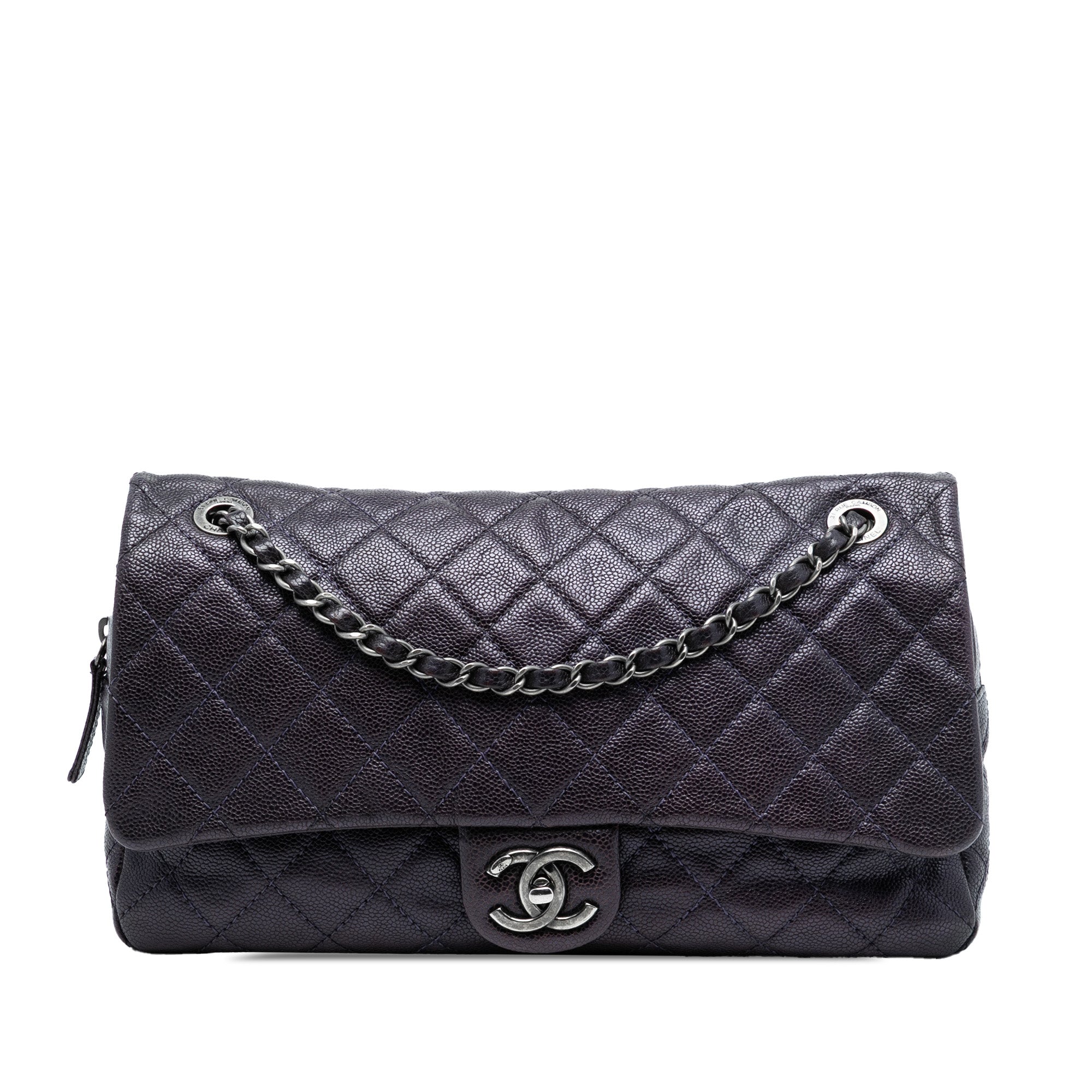 Jumbo Quilted Iridescent Caviar Easy Flap - Image 1