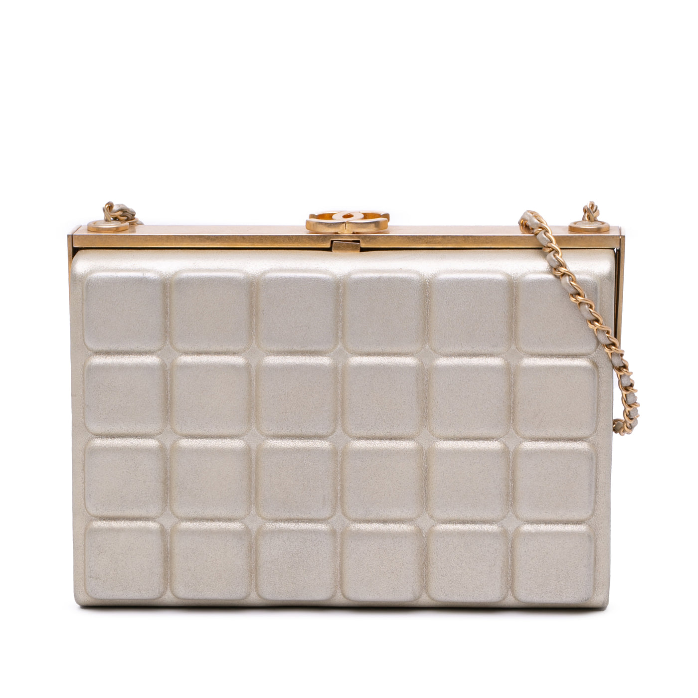 Chocolate Bar Metallic Lambskin Frame Clutch with Chain - Image 1
