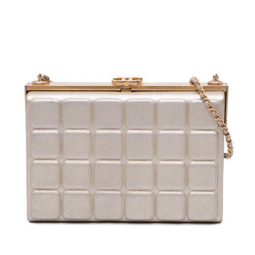 Chocolate Bar Metallic Lambskin Frame Clutch with Chain - Image 1