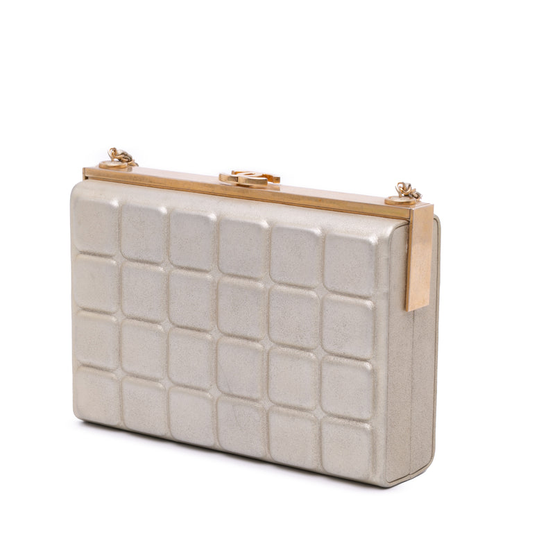 Chocolate Bar Metallic Lambskin Frame Clutch with Chain - Image 2