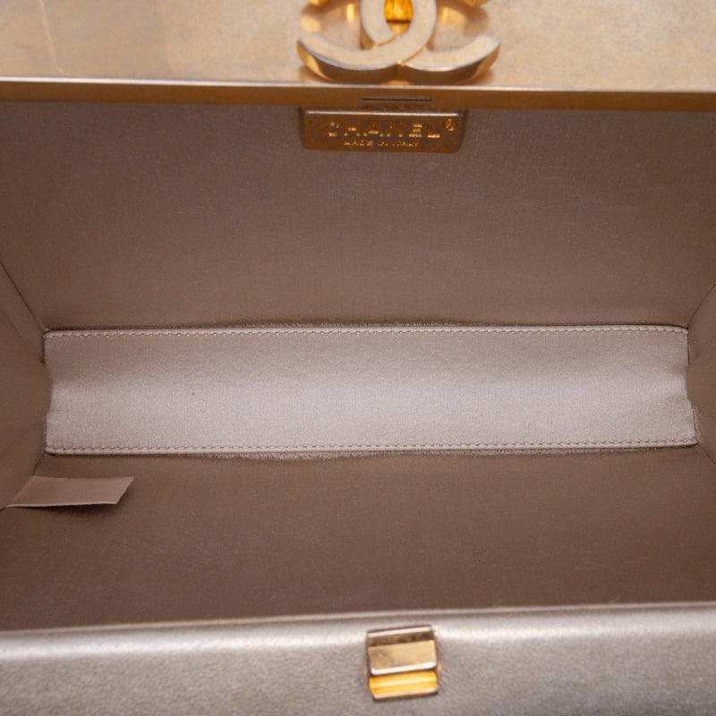 Chocolate Bar Metallic Lambskin Frame Clutch with Chain - Image 4