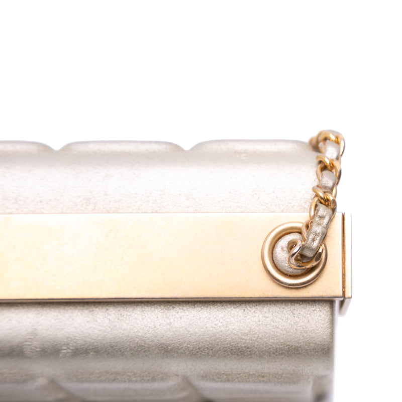Chocolate Bar Metallic Lambskin Frame Clutch with Chain - Image 7