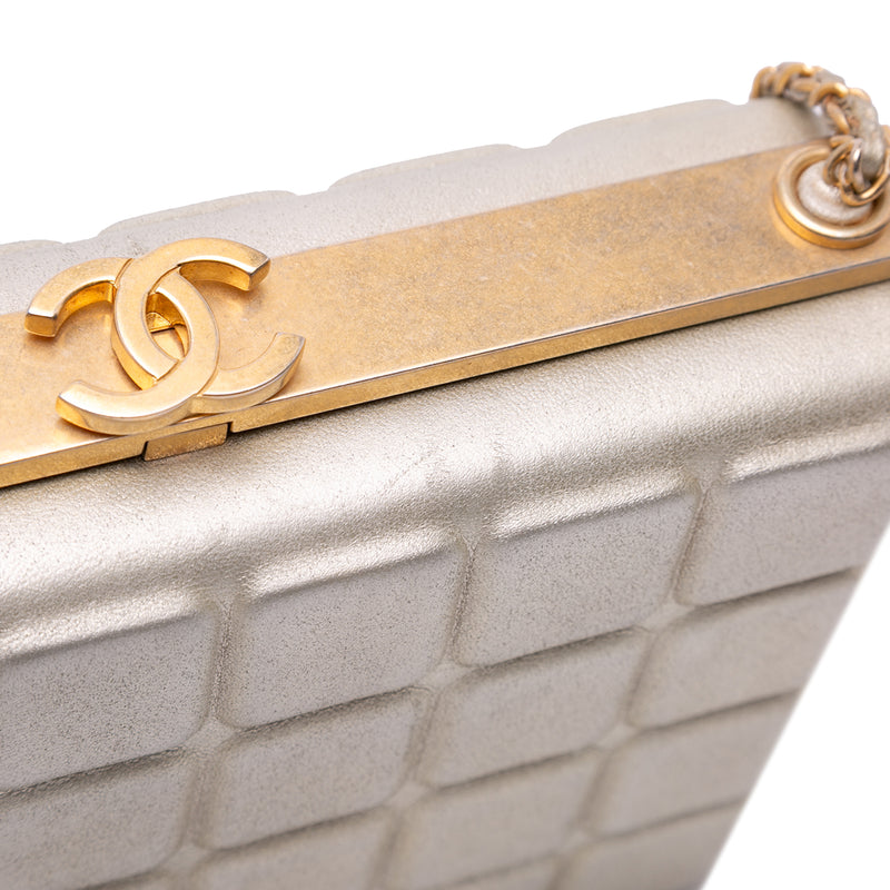 Chocolate Bar Metallic Lambskin Frame Clutch with Chain - Image 8