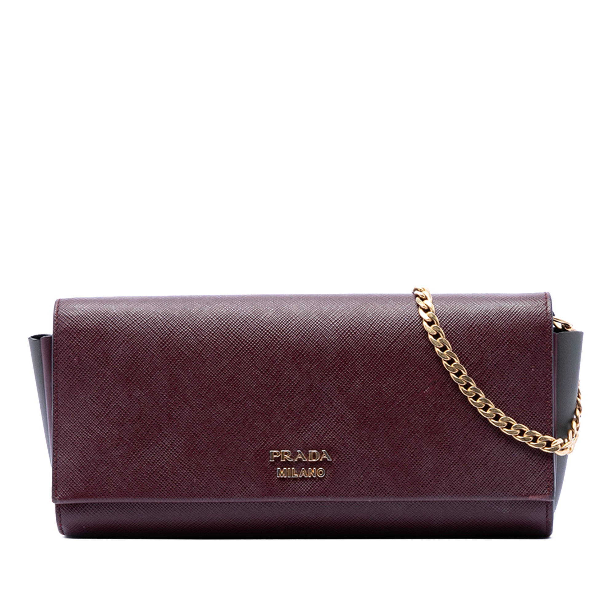 Saffiano and City Calf Bibliotheque Clutch with Chain - Image 1