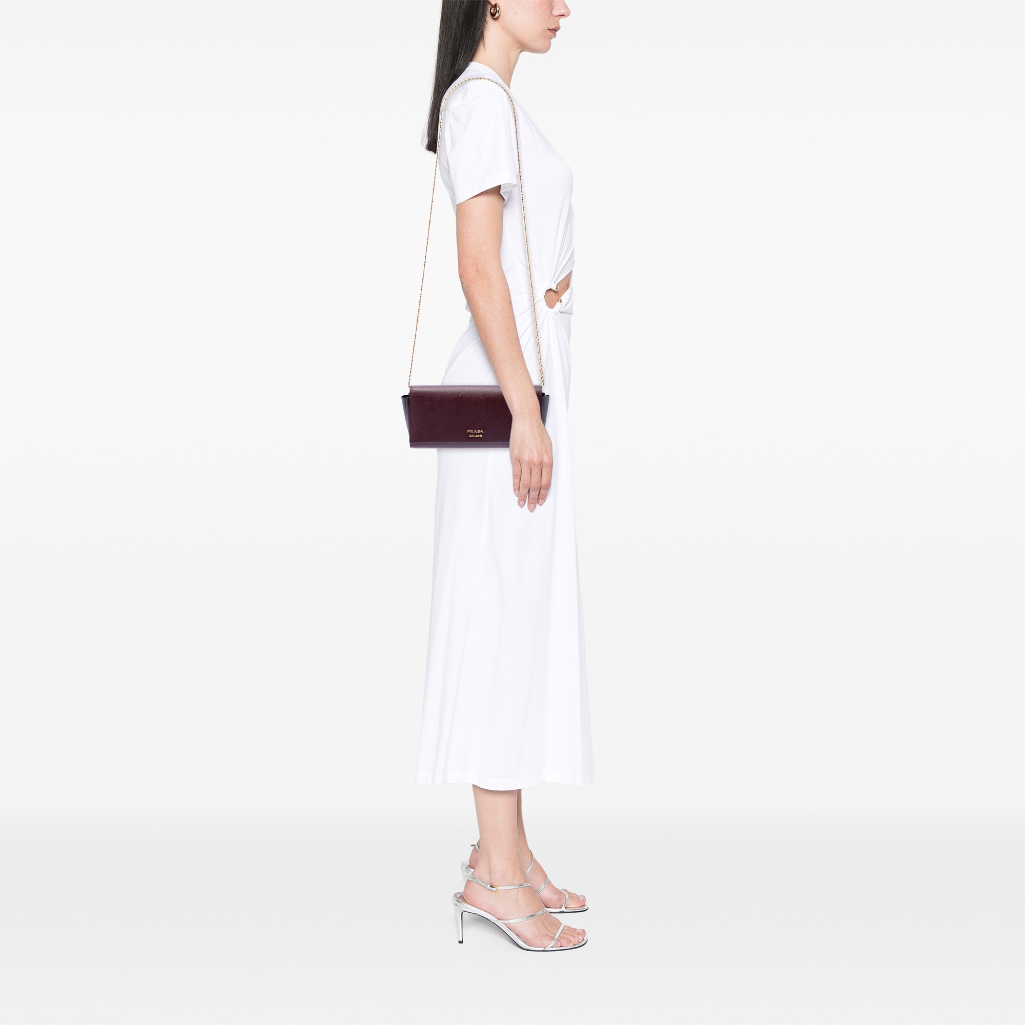 Saffiano and City Calf Bibliotheque Clutch with Chain - Image 6