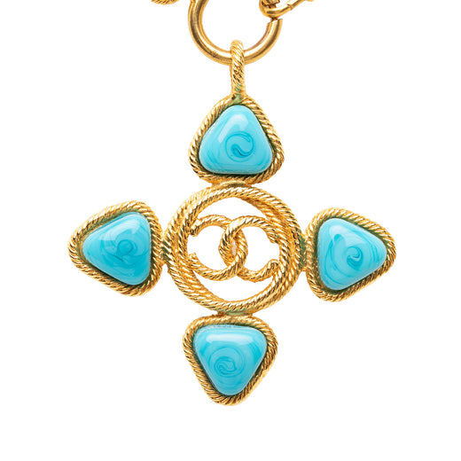 CC Gold Plated Cabochon Enamel Pendant Necklace - Image 1