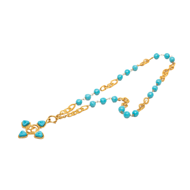 CC Gold Plated Cabochon Enamel Pendant Necklace - Image 5