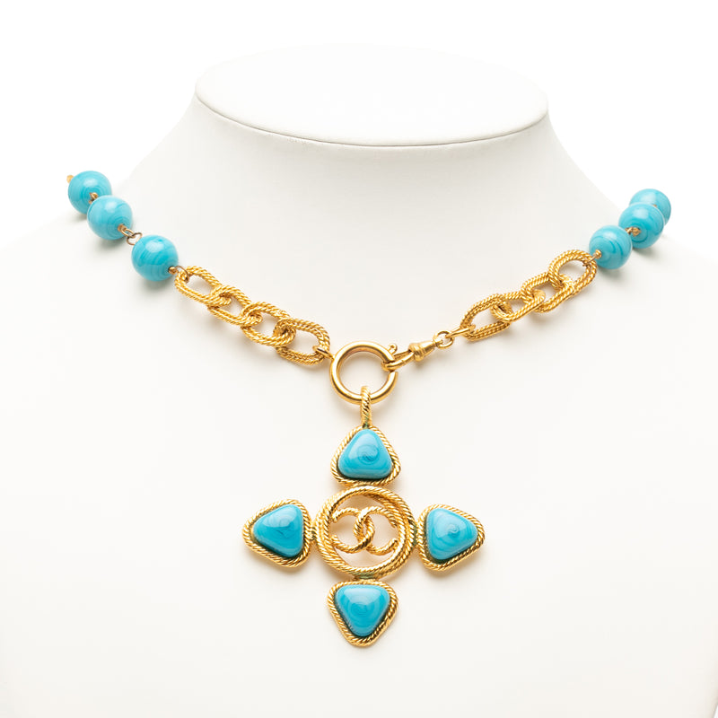 CC Gold Plated Cabochon Enamel Pendant Necklace - Image 6
