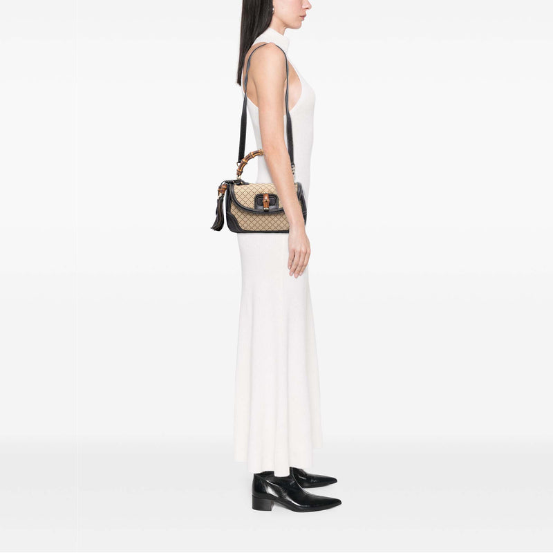 Medium Diamante Canvas New Bamboo Satchel - Image 7
