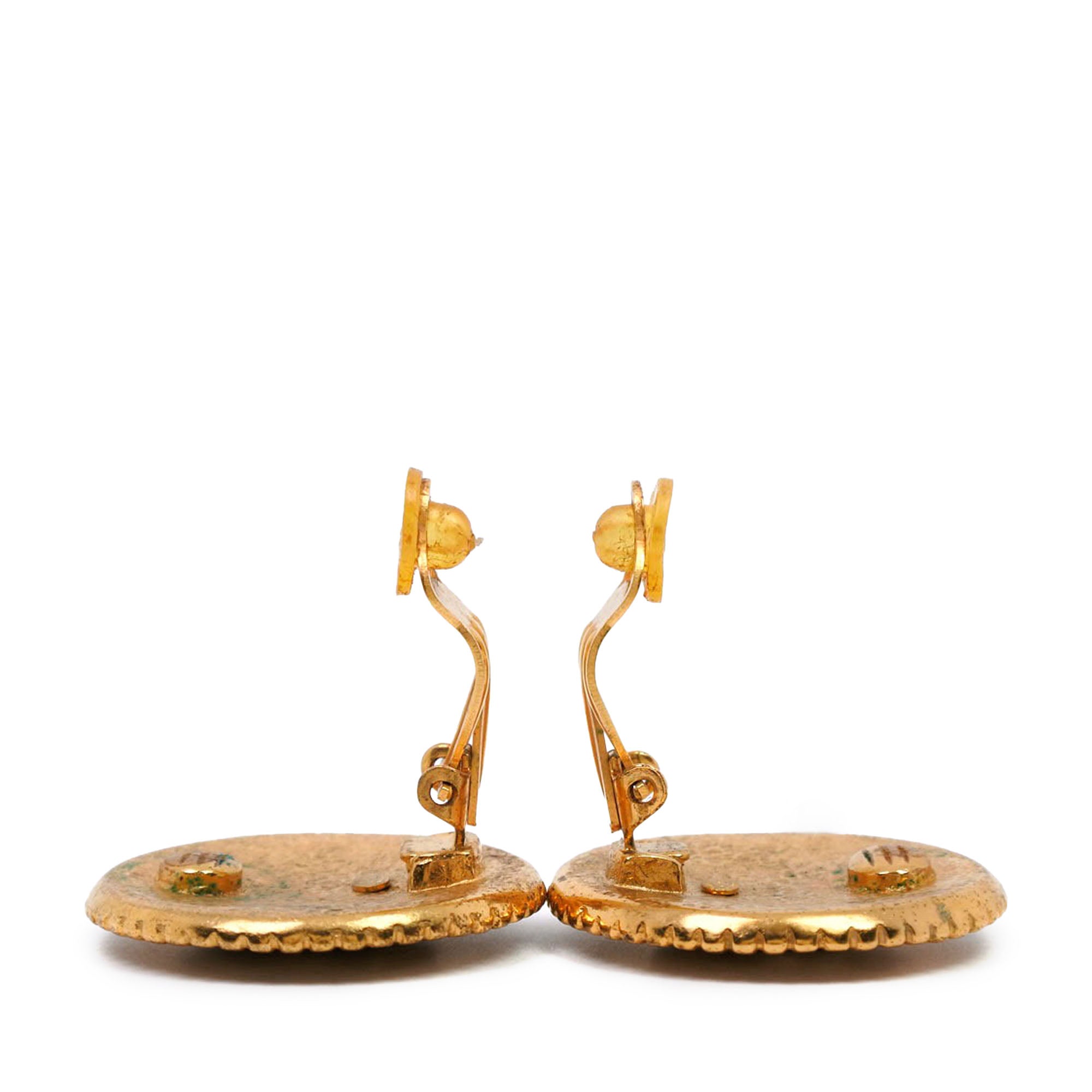 CC Gold Plated Round Clip On Earrings - Image 3