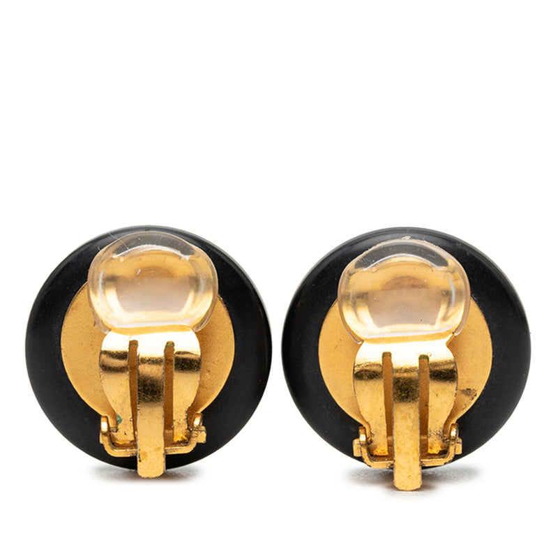 CC Resin and Gold Plated Button Clip On Earrings - Image 2