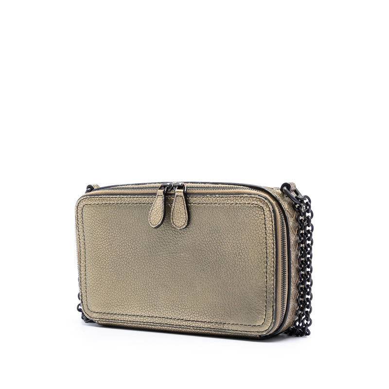 Intrecciato Trimmed Metallic Leather Double Zip Shoulder Bag - Image 2