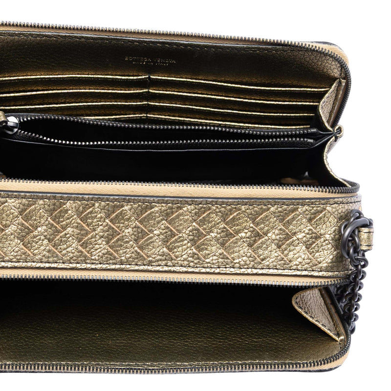 Intrecciato Trimmed Metallic Leather Double Zip Shoulder Bag - Image 4