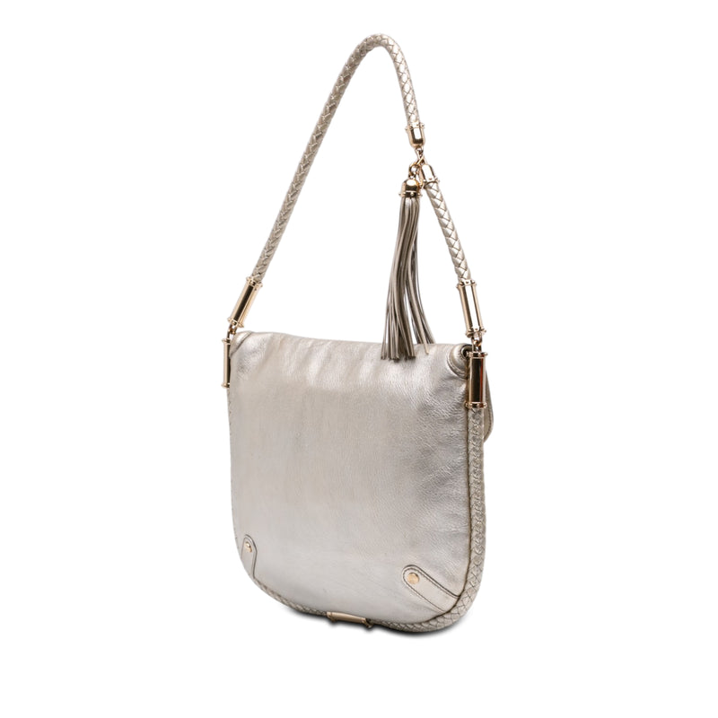 Medium Metallic Calfskin Britt Tassel Flap Shoulder Bag - Image 2