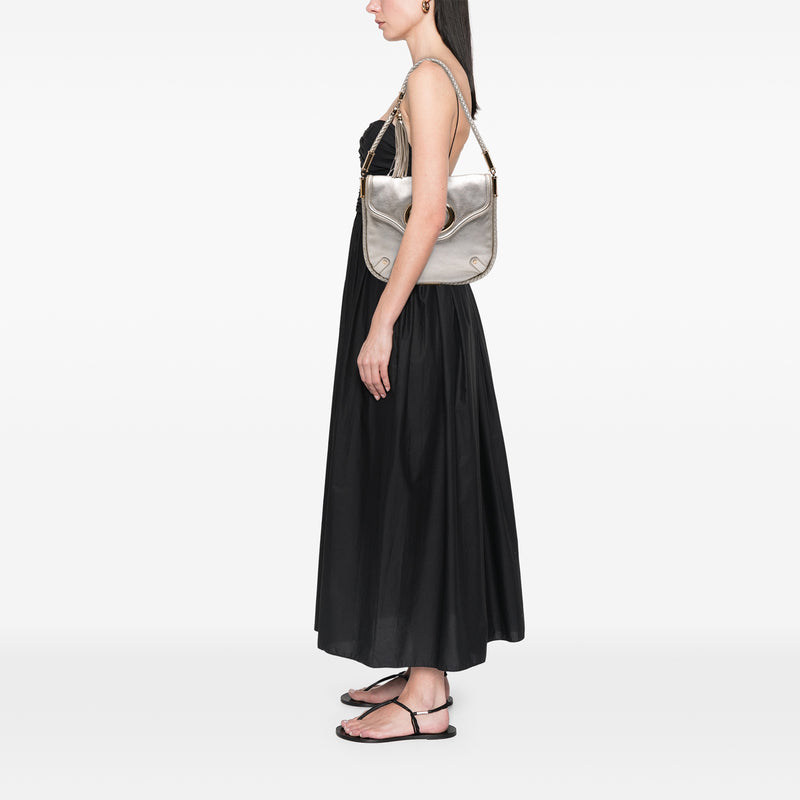 Medium Metallic Calfskin Britt Tassel Flap Shoulder Bag - Image 6