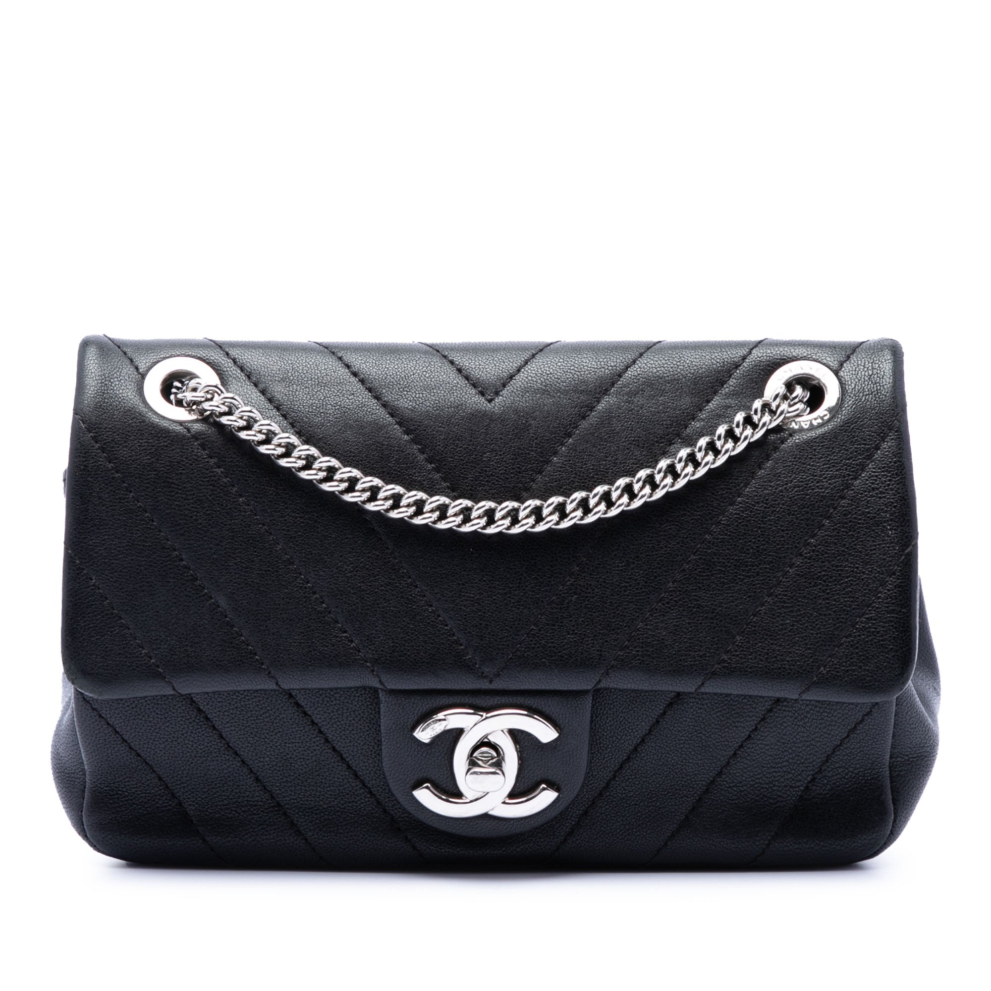 Mini CC Chevron Calfskin Single Flap - Image 1