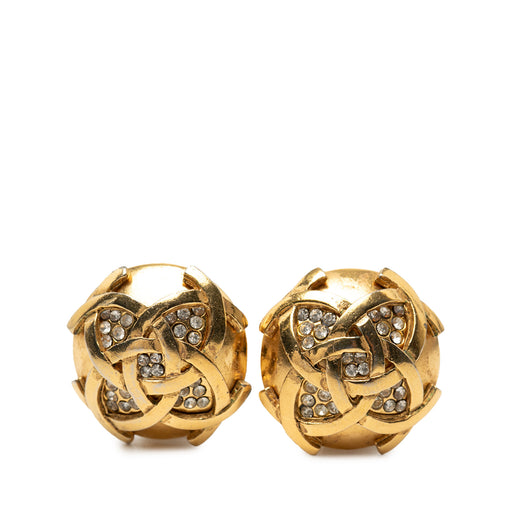 CC Gold Plated Round Strass Clip On Earrings - Image 1