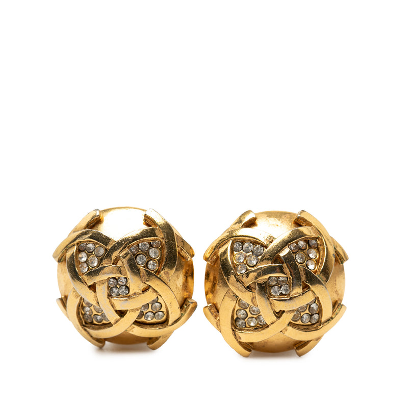 CC Gold Plated Round Strass Clip On Earrings