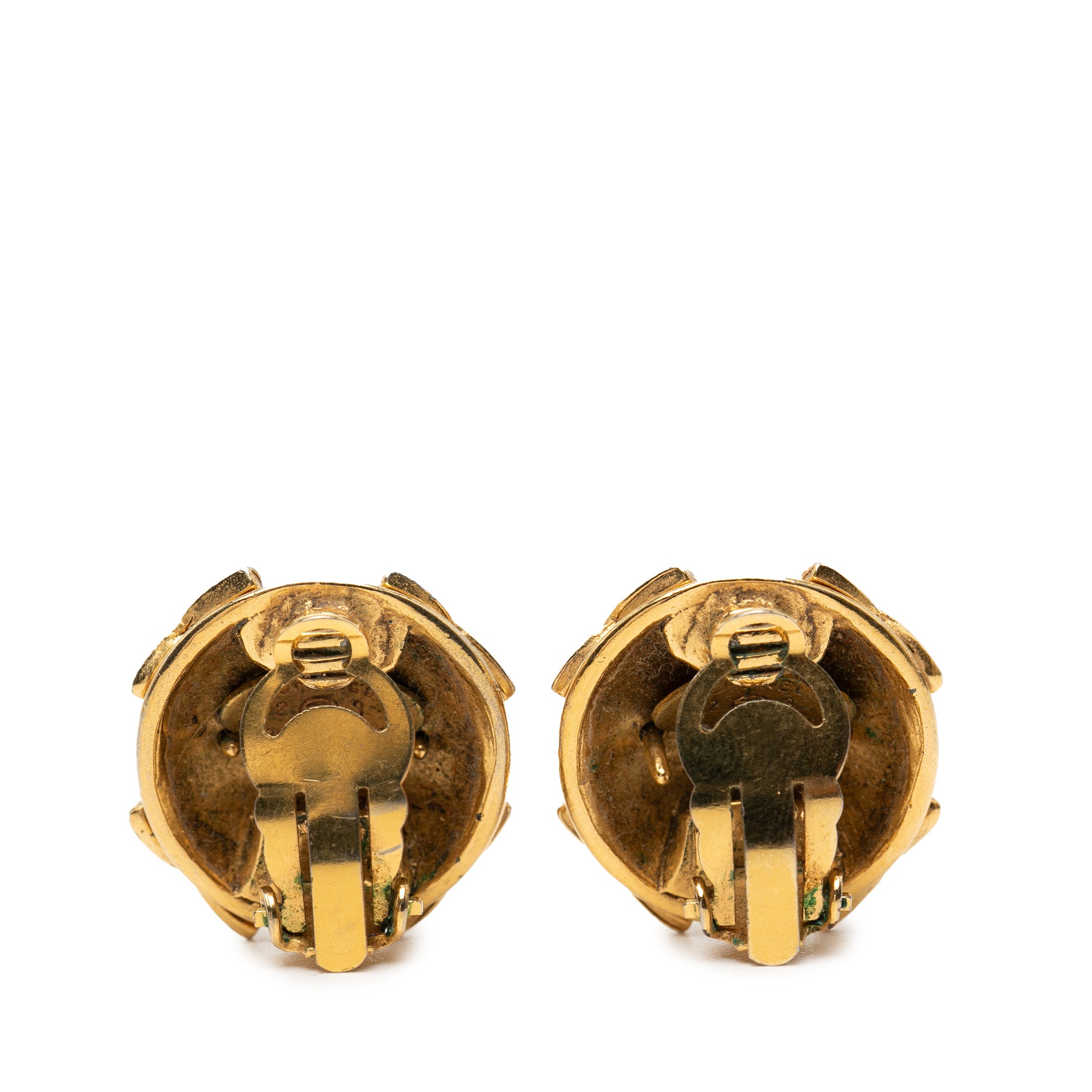 CC Gold Plated Round Strass Clip On Earrings - Image 2