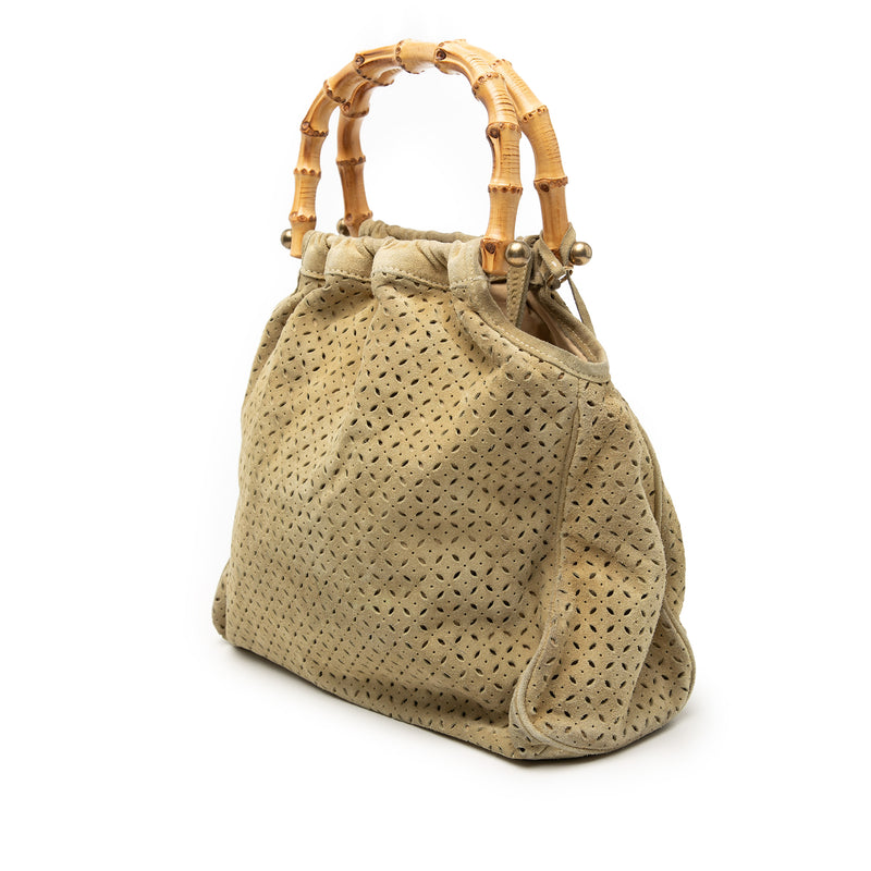 Laser Cut Suede Bamboo Top Handle Bag - Image 2